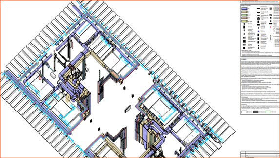 The image depicts an architectural or engineering plan, likely of a building's structural design. It includes detailed schematics, possibly showing mechanical, electrical, or plumbing systems with various lines, symbols, and annotations.